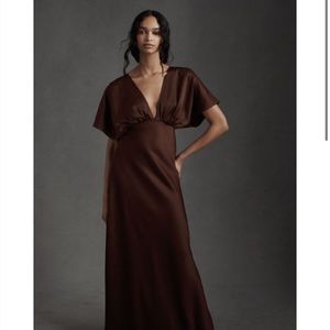 BHLDN Leila Satin Charmeuse Dress in Cocoa Plum NWT